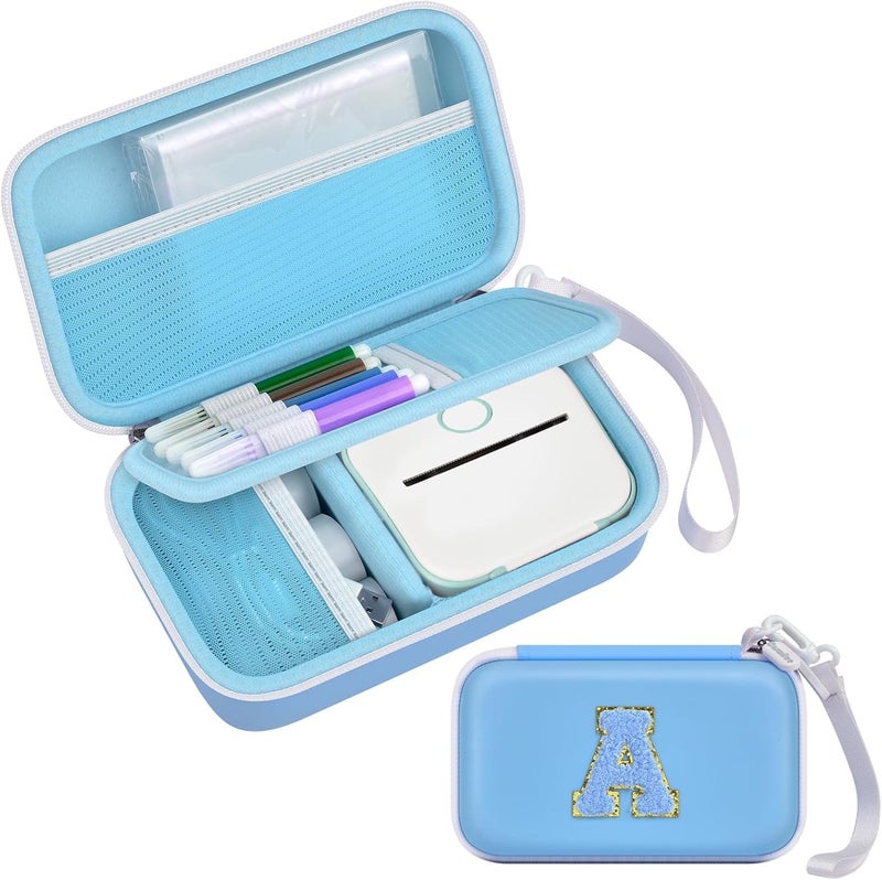 casmilee Label Maker Case for Memoking T02 Mini Printer Print Pods/ for Phomemo M02 Sticker Printer/ M02S/ M02 Pro/ for Nelko PM230 with Album to Hold 56 Sticker Papers, Portable Travel Storage Holder (Blue) - Image 1